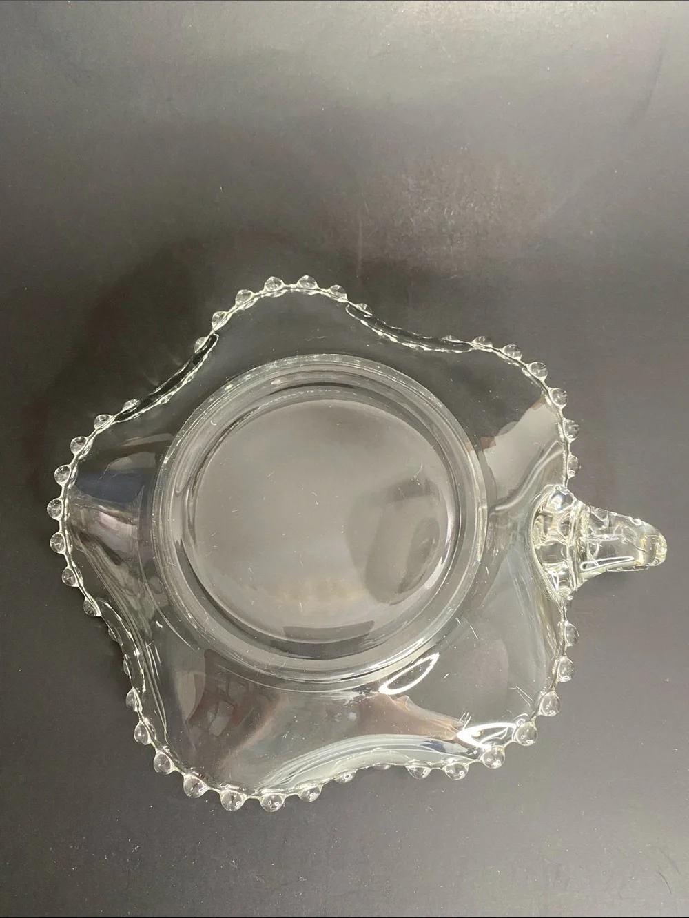 Vintage Imperial Glass Candlewick Handled Nappy Bowl Wavy Crimped Ruffled Edges